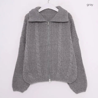Twist knit zip-up