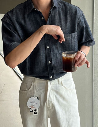 Raw denim short-sleeve shirt (3 colors)