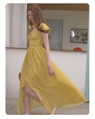 [NECY] Sunshine Dot Ruffle Chiffon Dress