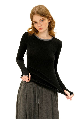 [Moromoro2] Layered Contrast Neckline Knit  Top