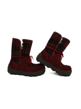 [Moromoro2] Plaid Fur-Lined Platform Snow  Boots