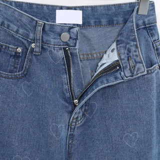 Heart-patterned denim pants