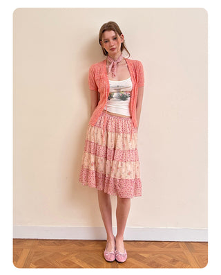 [NECY] Romance Floral Patchwork Midi Skirt