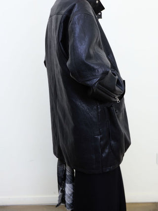 [NeverSeez] Padded PU Leather Trench Coat