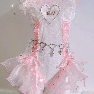 Ruffle bowknot lace metal chain top