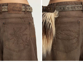 [Monterest] Washed Curved Seam Wide Leg Pants
