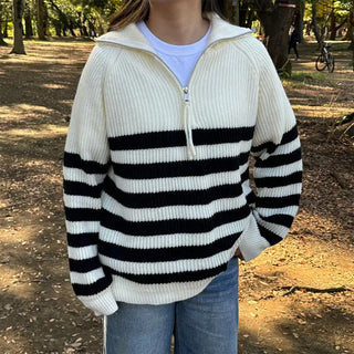 Half-zip striped knit