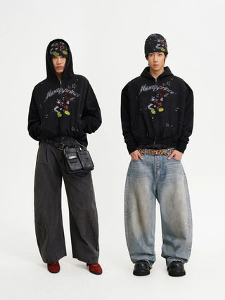 [MASONPRINCE] Bear Print Zip-Up Hooded Cardigan