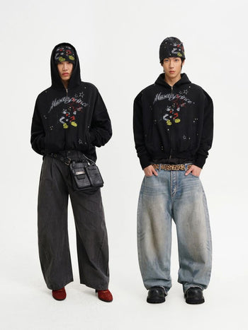 [MASONPRINCE] Bear Print Zip-Up Hooded Cardigan
