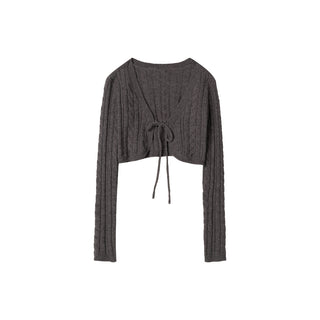 [NECY] Cozy Cable Ribbon Tie Bolero Cardigan (2color)