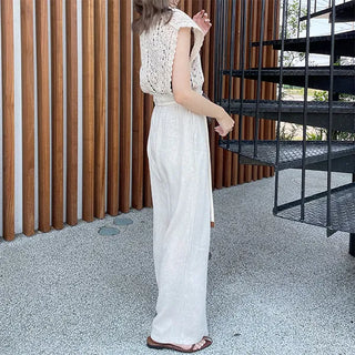 Belted linen slacks