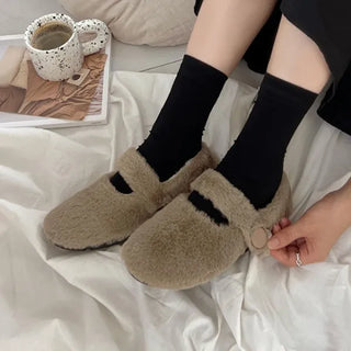 0623 Button Eco Fur Mary Jane Flat Shoes (3 colors)