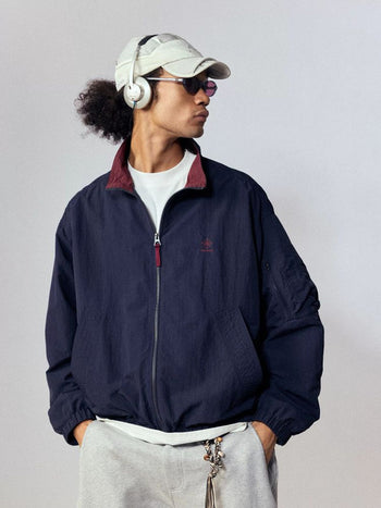 [Monterest] Water-Resistant Contrast Collar Zip Jacket