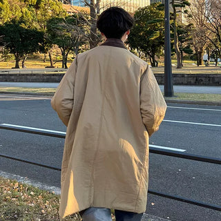 Corduroy two-tone long down jacket