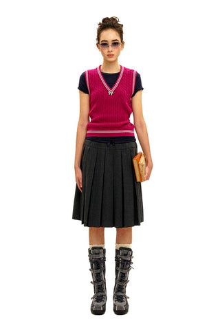 [Moromoro2] Cable Knit Bow Detail V-Neck  Vest