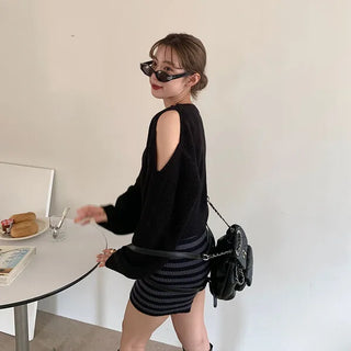 Asymmetrical Slit Shoulder Knit