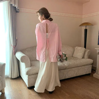 Back slit ribbon shirt