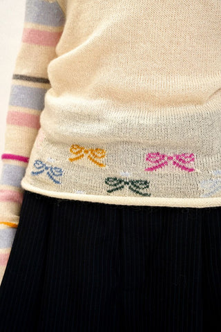 [Moromoro2] Striped Bow Knit Sweater