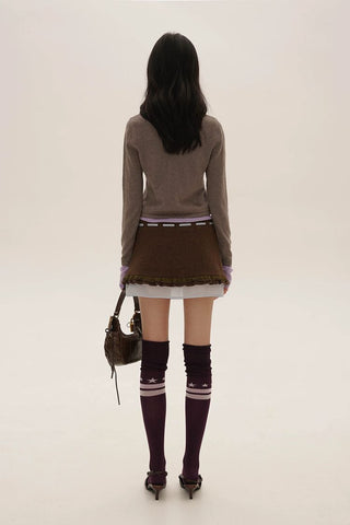 [Moromoro2] Asymmetric Collar Layered Knit  Sweater
