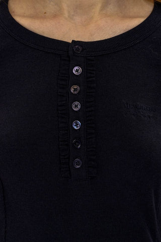 [Moromoro2] Soft Ribbed Lace Trim Long Sleeve  Top