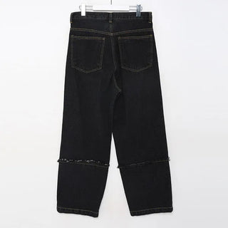 Cut-off semi-wide denim pants