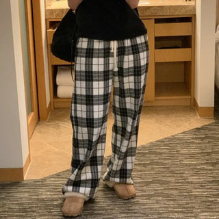 Checkered wide banding pants (2 colors)