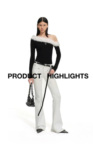 [NOTAWEAR] Fur Trim Off-Shoulder Knit Top