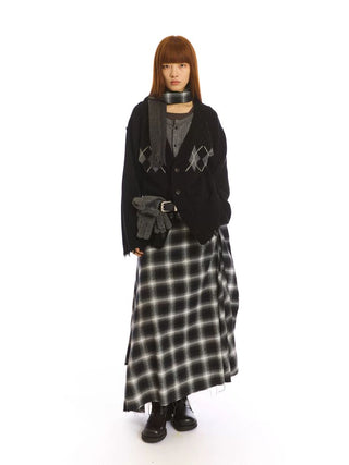 [NeverSeez] Argyle Layered Knit Cardigan