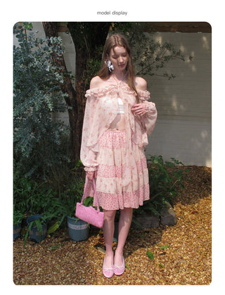[NECY] Romance Floral Patchwork Midi Skirt