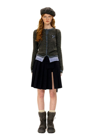 [Moromoro2] Ribbon Slit Pleated Skirt