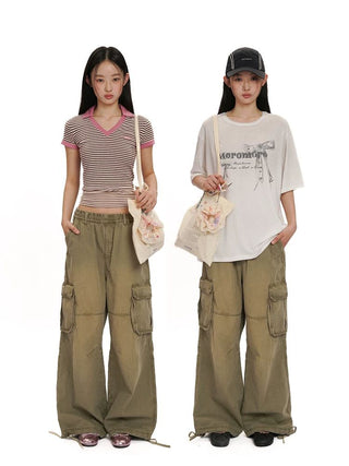 [Moromoro2] Gradient Washed Wide Leg Cargo  Pants