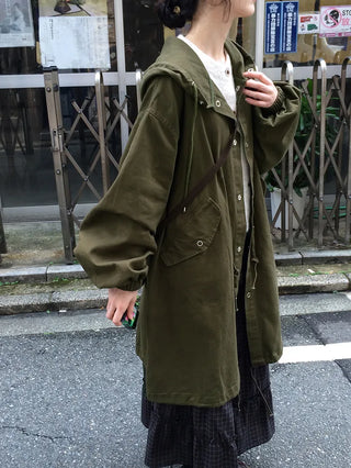 Oversized hooded military jacket