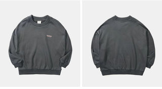 [Monterest] Fleece-Lined Logo Print Crewneck Sweatshirt