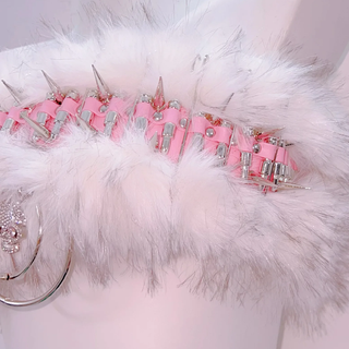 Fluffy o ring skull applique lace hem self tie mini skirt set