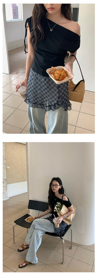 off-shoulder mesh dress