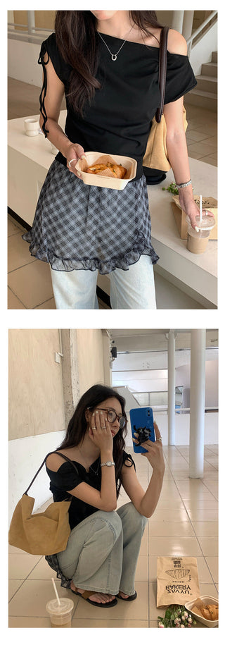 off-shoulder mesh dress