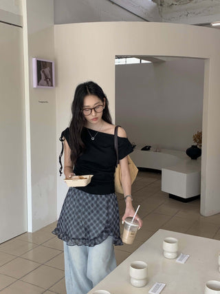 off-shoulder mesh dress