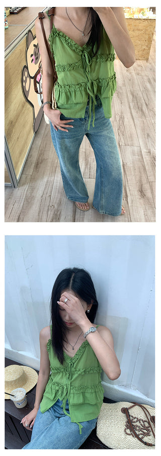 ruffled v-neck