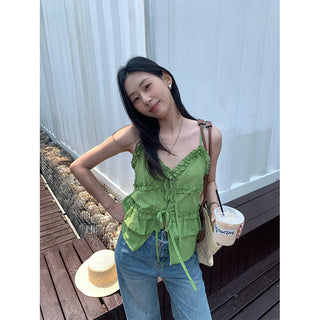 ruffled v-neck
