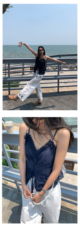 ruffled v-neck