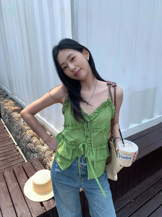ruffled v-neck