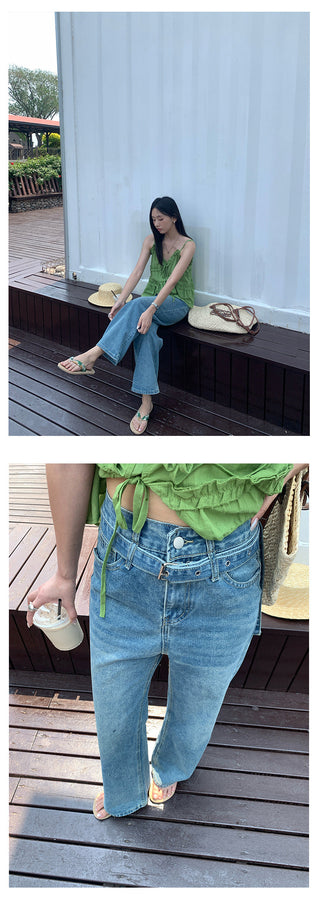 lace-up wide jeans