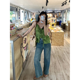lace-up wide jeans
