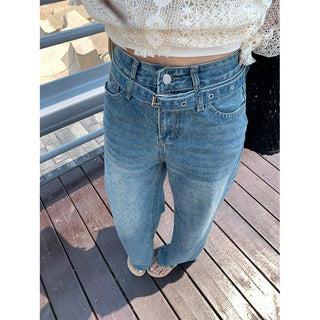 lace-up wide jeans