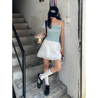 lace-up short skirt