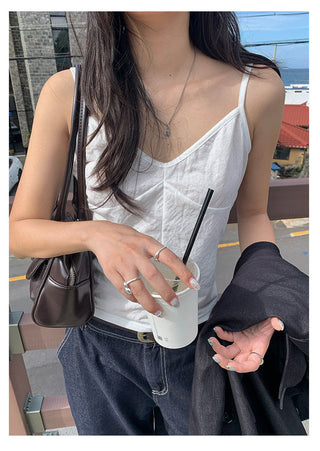pleated suspender vest