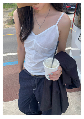 pleated suspender vest