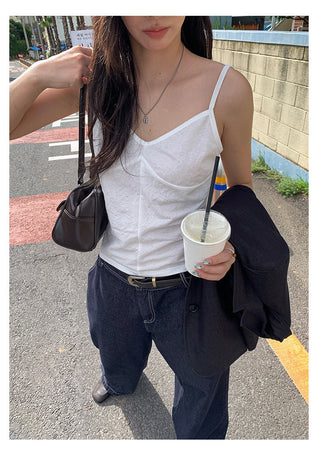 pleated suspender vest