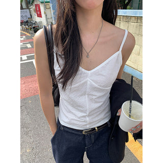 pleated suspender vest