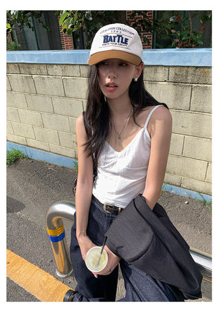 pleated suspender vest